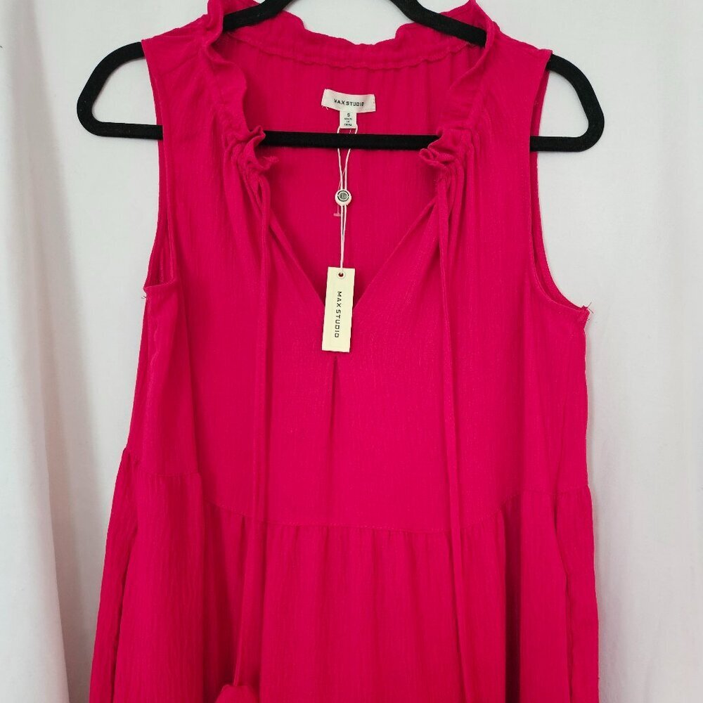 Max Studio Women's Red Dress Sleeveless Tiered Casual Summer Tassels‎ Boho Small - Picture 4 of 11